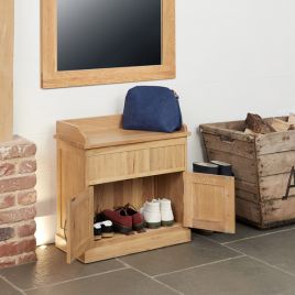 Harriet Contemporary 2 Door Shoe Cabinet with Bench - Oak