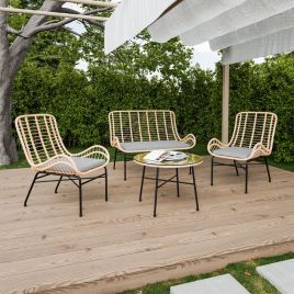 GARSTON Garden Table and Chair Set - Beige with Grey