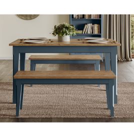 Ransley Oak Parquet Top Dining Table - Blue