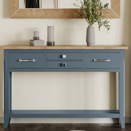 Ransley Small Console Table with Stylish 4 Drawer and Open Shelf - Blue