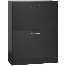 Shoe Cabinet Storage Cupboard 2-Tier Wood Tipping Bucket Modern Hall Organizer with Drawer Adjustable Shelf Large-Capacity Black