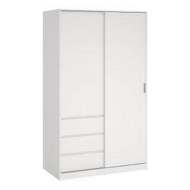 NANAIMO 2 Door Sliding Wardrobe with 3 Drawers White - 119cm