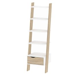 Oslo Leaning Bookcase 1 Drawer in White and Oak - White and Oak
