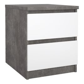 NANAIMO Bedside 2 drawers in Concrete White high gloss