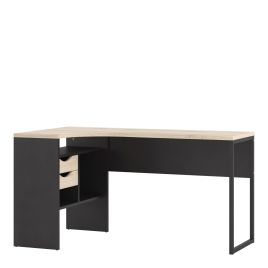 Function Plus Corner Desk 2 Drawers in Black Matt and Oak - Black Matt and Oak