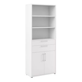 Prima Bookcase 3 Shelves With 2 Drawers And 2 Doors In White - White