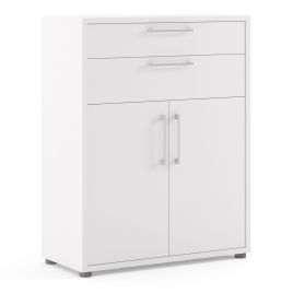 Prima Bookcase 1 Shelf With 2 Drawers And 2 Doors In White - White