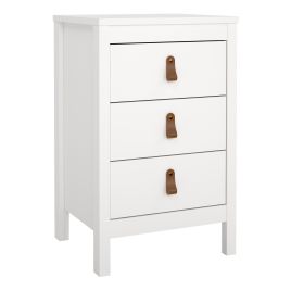 Bedside Table - BURNLEY Nightstand 3 Drawers in White 44cm