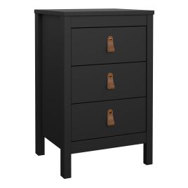 Bedside Table - BURNLEY Nightstand 3 Drawers in Matt Black 44cm