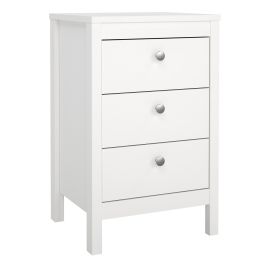 Bedside Table - MEMPHIS Nightstand 3 Drawers in White 44cm