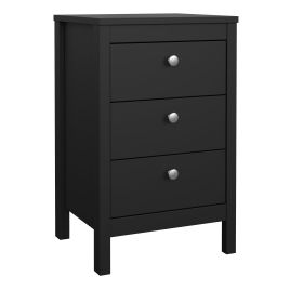 Bedside Table - MEMPHIS Nightstand 3 Drawers in Matt Black 44cm