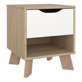 Bedside Table - IKRON Nightstand 1 Drawer in Jackson Hickory and White 40cm