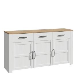 Karen Riviera Oak Top 3 Door Sideboard with 3 Drawers - White