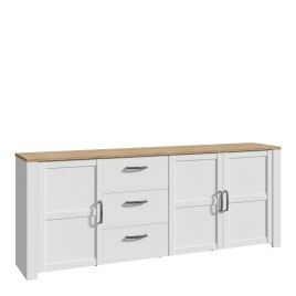 Karen Riviera Oak Top 3 Door Large Sideboard with 3 Drawers - White