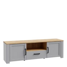 Karen Riviera Oak Top 2 Door TV Unit with Drawer - Grey
