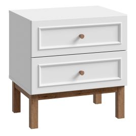 Bedside Table - WOFUS 2 Drawer Nightstand Chest in Light Grey and Oak 55cm
