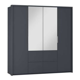 NORVYN 2 Door Mirrored Wardrobe with 4 Drawers Grey - 208cm