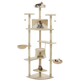 Cat Tree with Sisal Scratching Posts 203 cm Beige and White
