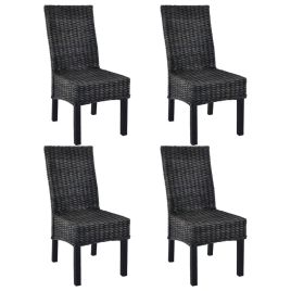 SERLOFT Dining Chairs 4 pcs Kubu and Wooden Rattan - Black