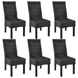 SERLOFT Dining Chairs 6 pcs Kubu and Wooden Rattan - Black
