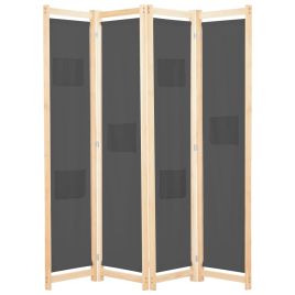 4-Panel Room Divider Grey 160x170x4 cm Fabric