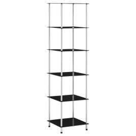 6-Tier Shelf Black 40x40x160 cm Tempered Glass
