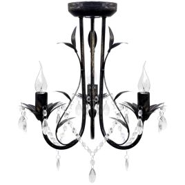 Art Nouveau Style Black Chandelier Crystal Beads 3xE14 Bulbs