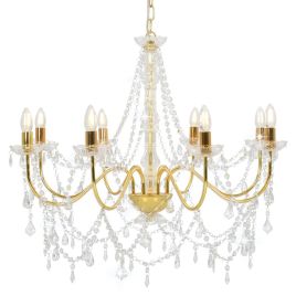 Chandelier with Beads Golden 8 x E14 Bulbs