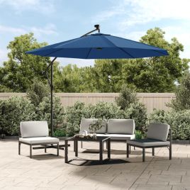 Cantilever Umbrella with LED Lights and Steel Pole 300 cm Azure