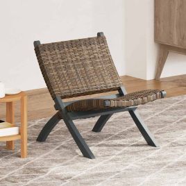 SOARIDG Relaxing Chair Grey Natural Kubu and Solid Wood Rattan - Mahogany