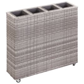 Garden Raised Bed with 4 Pots 80x22x79 cm Poly Rattan Grey