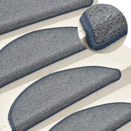 Carpet Stair Treads 15 pcs Light Grey and Blue 56x17x3 cm