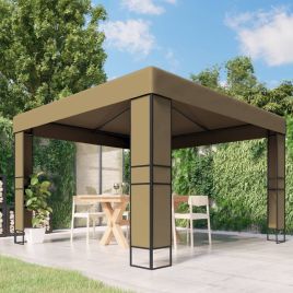 Gazebo with Double Roof 3x3x2.7 m Taupe 180 g/m2
