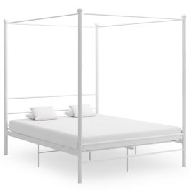Canopy Bed Frame White Metal 160x200 cm