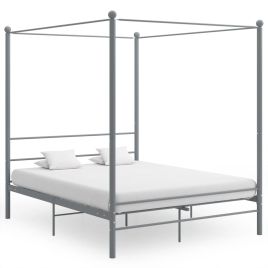 Canopy Bed Frame Grey Metal 160x200 cm