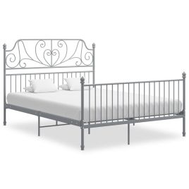 Bed Frame Grey Metal 160x200 cm