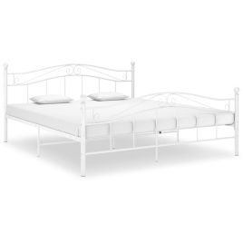 Bed Frame White Metal 160x200 cm
