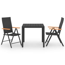 3 Pcs Garden Dining Set Black and Brown