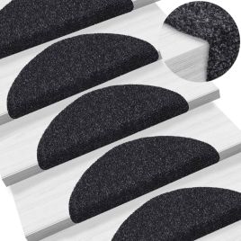 Self-adhesive Stair Mats 10 Pcs Black 56x17x3cm Needle Punch