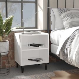 Bed Cabinet with Metal Legs White 40x30x50cm - Mabel
