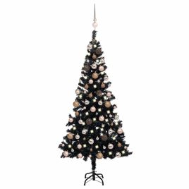 GLIMMO Artificial Pre-lit Christmas Tree with Ball Set Black 120 cm PVC