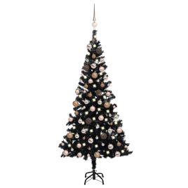 GLIMMO Artificial Pre-lit Christmas Tree with Ball Set Black 180 cm PVC