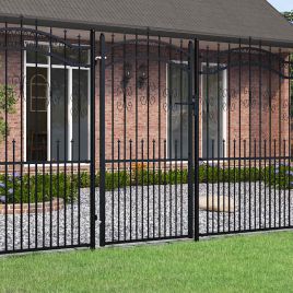 Fence Gate with Spear Top Black 103x225cm Powder-coated Steel