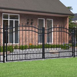 Fence Gate with Spear Top Black 305x173cm Powder-coated Steel