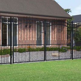Fence Gate with Spear Top Black 305x223cm Powder-coated Steel