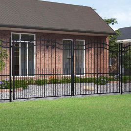 Fence Gate with Spear Top Black 406x223cm Powder-coated Steel