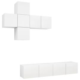 7 Piece TV Cabinet Set White Engineered Wood