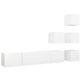6 Piece TV Cabinet Set White Engineered Wood
