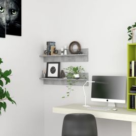 Wall Shelf 2 Pieces Concrete Grey 80x11.5x18 cm Engineered Wood