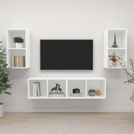 Wall-mounted TV Cabinets 4 Pieces White Engineered Wood